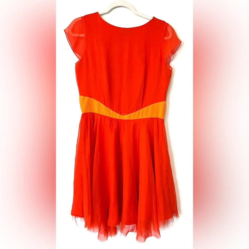 Porter Grey 100% Silk Blood Orange Pleated Dress - Picture 2 of 7